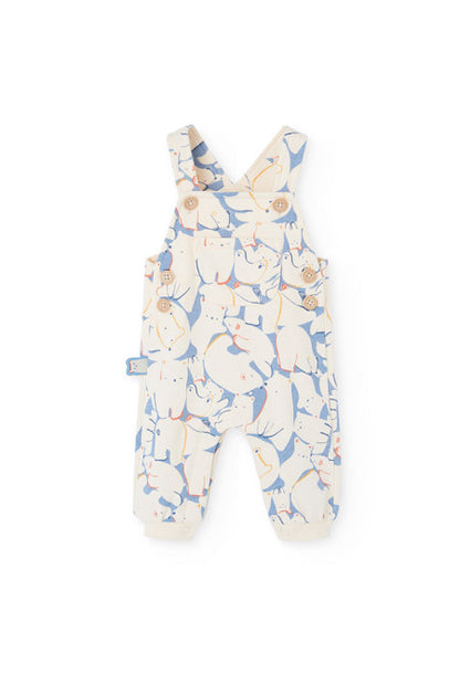 Completo per neonato in maglia con animali blu di Boboli con bretelle regolabili e bottoni