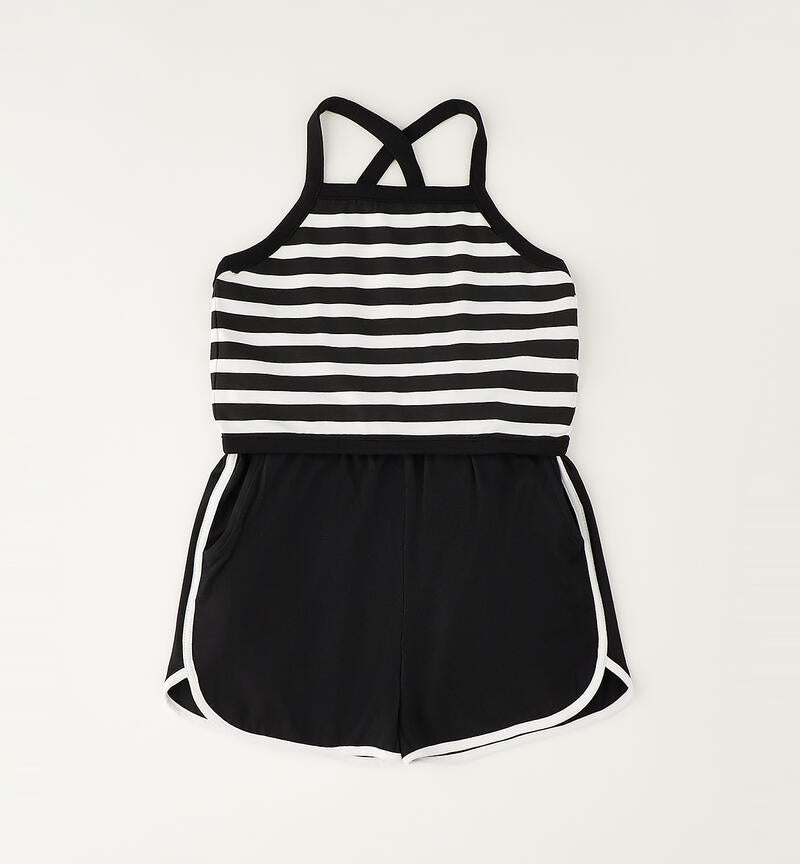 Completo Estivo Ragazza Sarabanda Nero e Bianco con Canotta a Righe e Shorts