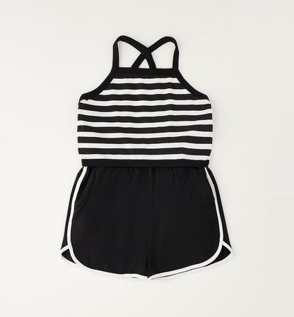 Completo Estivo Ragazza Sarabanda Nero e Bianco con Canotta a Righe e Shorts