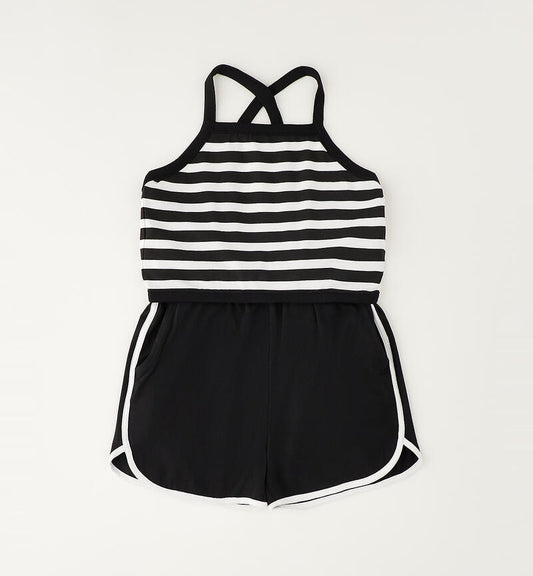 Completo Estivo Ragazza Sarabanda Nero e Bianco con Canotta a Righe e Shorts