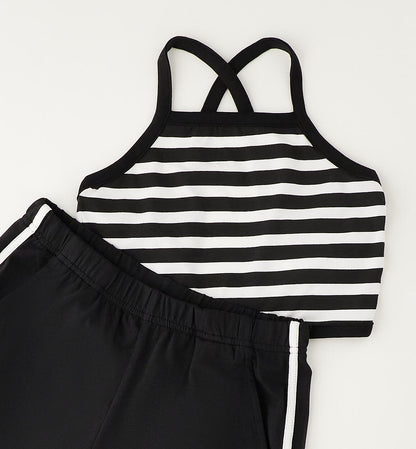 Completo Estivo Ragazza Sarabanda Nero e Bianco con Canotta a Righe e Shorts