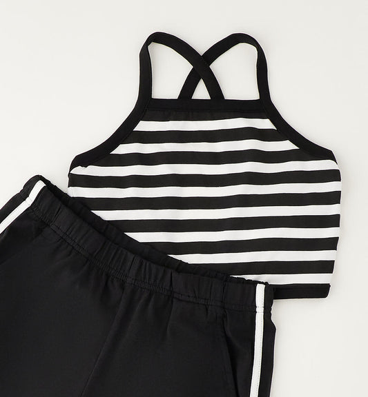 Completo Estivo Ragazza Sarabanda Nero e Bianco con Canotta a Righe e Shorts
