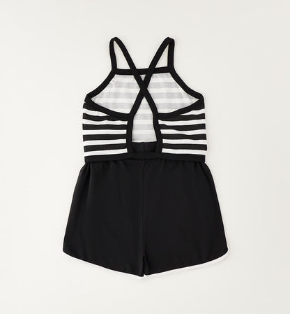 Completo Estivo Ragazza Sarabanda Nero e Bianco con Canotta a Righe e Shorts