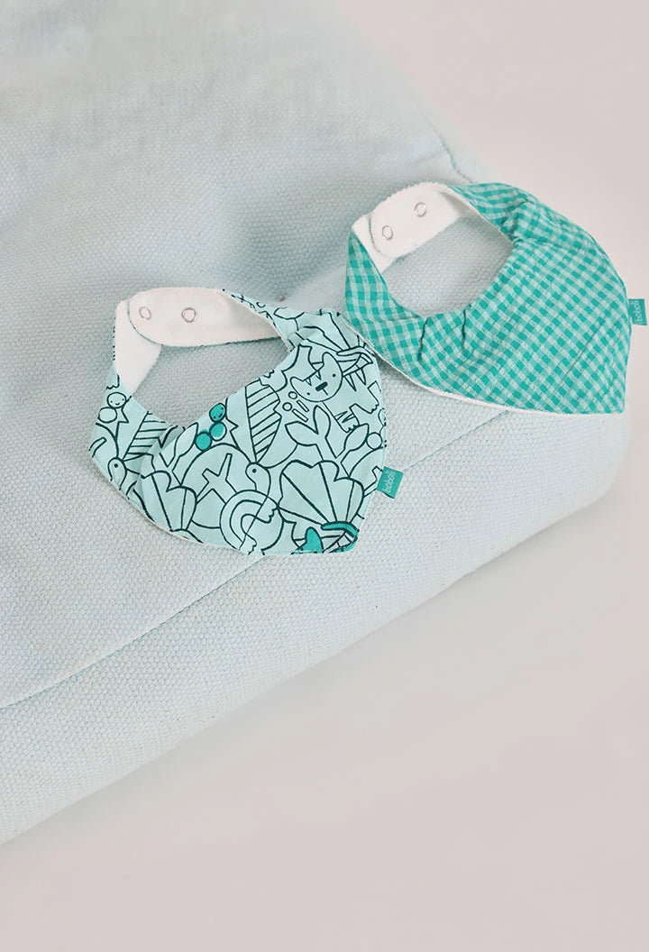 Set 2 Bavagli Neonato in Cotone Verde – Quadri e Stampa Animaletti  - BOBOLI - OOPS by BabyBimbo 0-16
