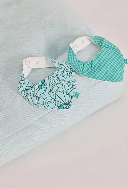 Set 2 Bavagli Neonato in Cotone Verde – Quadri e Stampa Animaletti  - BOBOLI - OOPS by BabyBimbo 0-16