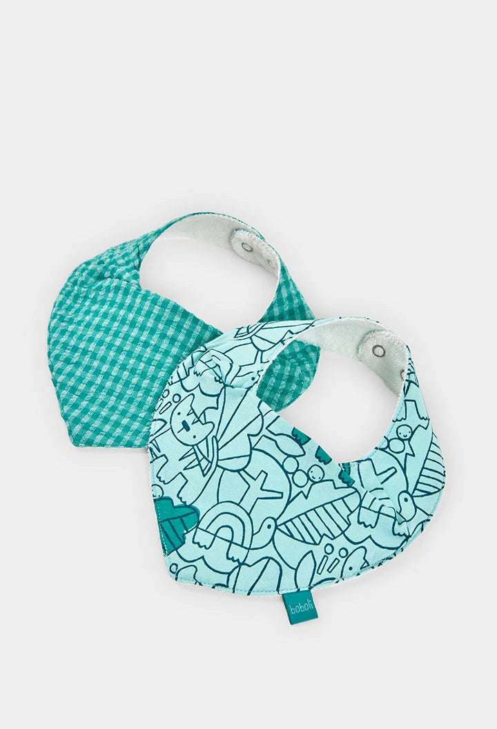 Set 2 Bavagli Neonato in Cotone Verde – Quadri e Stampa Animaletti  - BOBOLI - OOPS by BabyBimbo 0-16