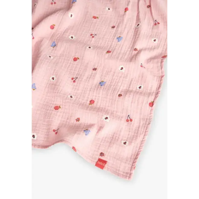 Coperta lavorata a maglia per neonato rosa Boboli con stampa a fiori e ciliegie