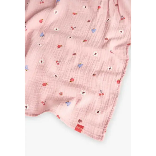 Coperta lavorata a maglia per neonato rosa Boboli con stampa a fiori e ciliegie