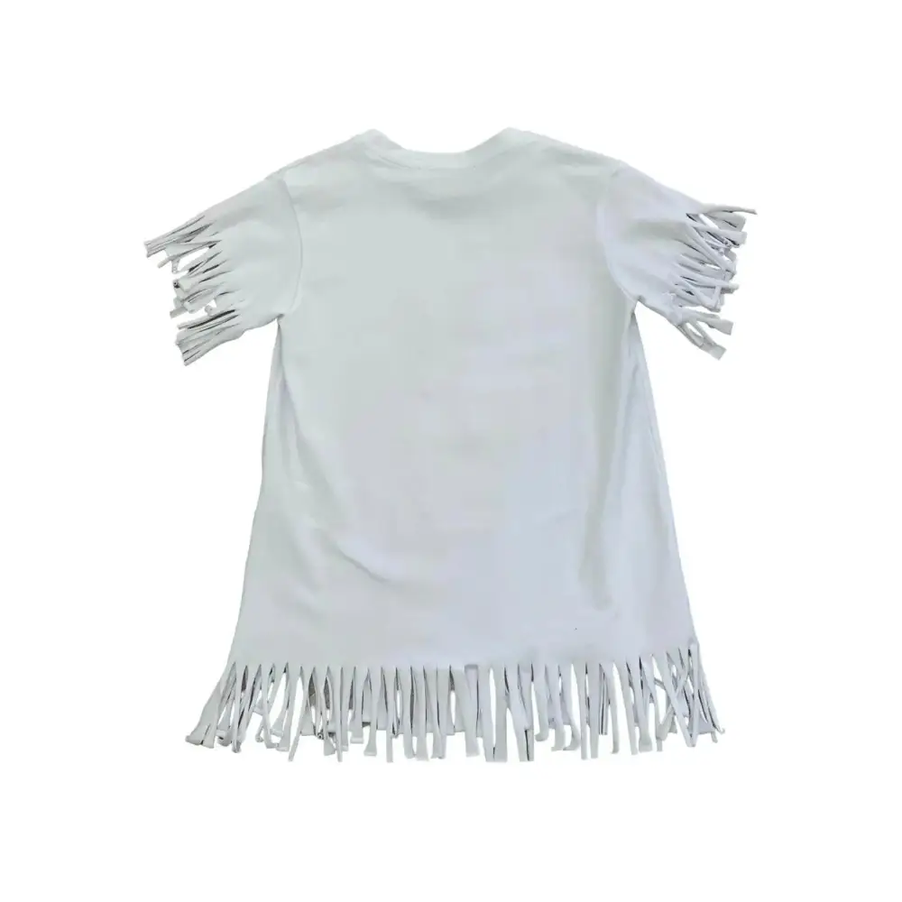 Abito Y-Clù bianco con frange su maniche e orlo copri costume bambina