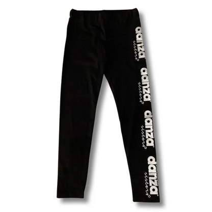 leggings bambina 8-16 anni Dimensione Danza neri con fascia alta e logo danza bianco verticale sul fianco