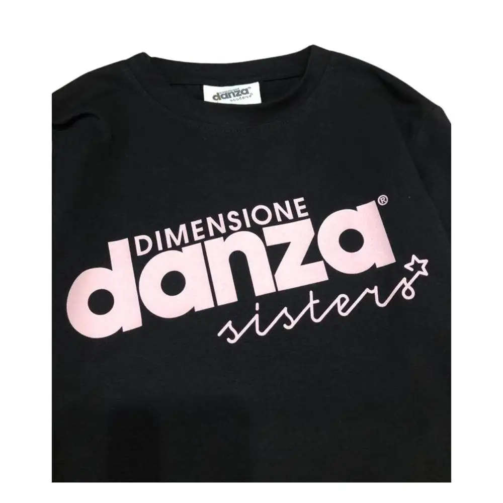 maglietta Dimensione Danza ragazza nera con grande logo rosa Dimensione danza sisters in cotone comoda per danza