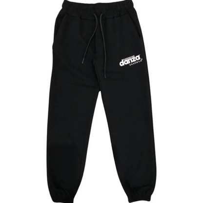pantaloni Dimensione Danza ragazza neri in felpa con vita elasticizzata coulisse polsini elasticizzati logo bianco sul fianco