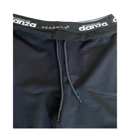 pantaloni ragazza Dimensione Danza neri con vita elasticizzata e coulisse fascia logata in evidenza