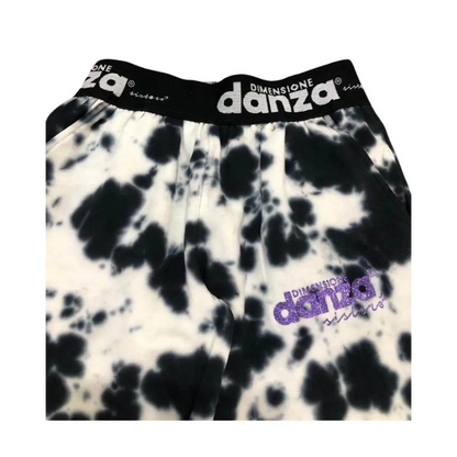 pantaloni tie-dye ragazza Dimensione Danza pantalone nero e bianco con elastico in vita e logo viola