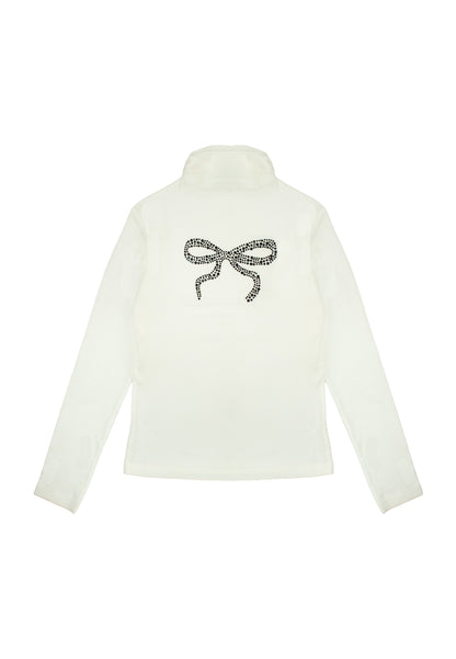 Dolcevita off-white ragazza con fiocco sul retro per un look elegante e casual