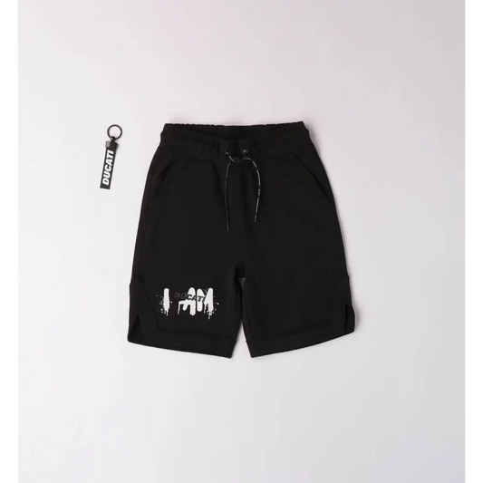 Short neri Ducati con stampa bianca pantaloni basket Ducati ragazzo con vita elastica coulisse e tasche