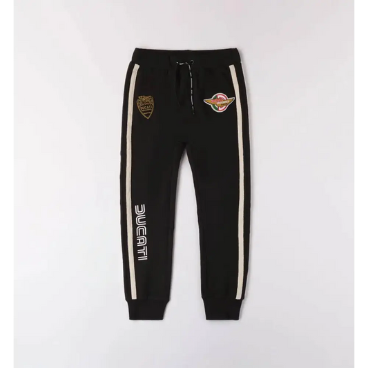 pantaloni Ducati ragazzo 8-16 anni nero in felpa con bande laterali bianche patch logo e coulisse in vita