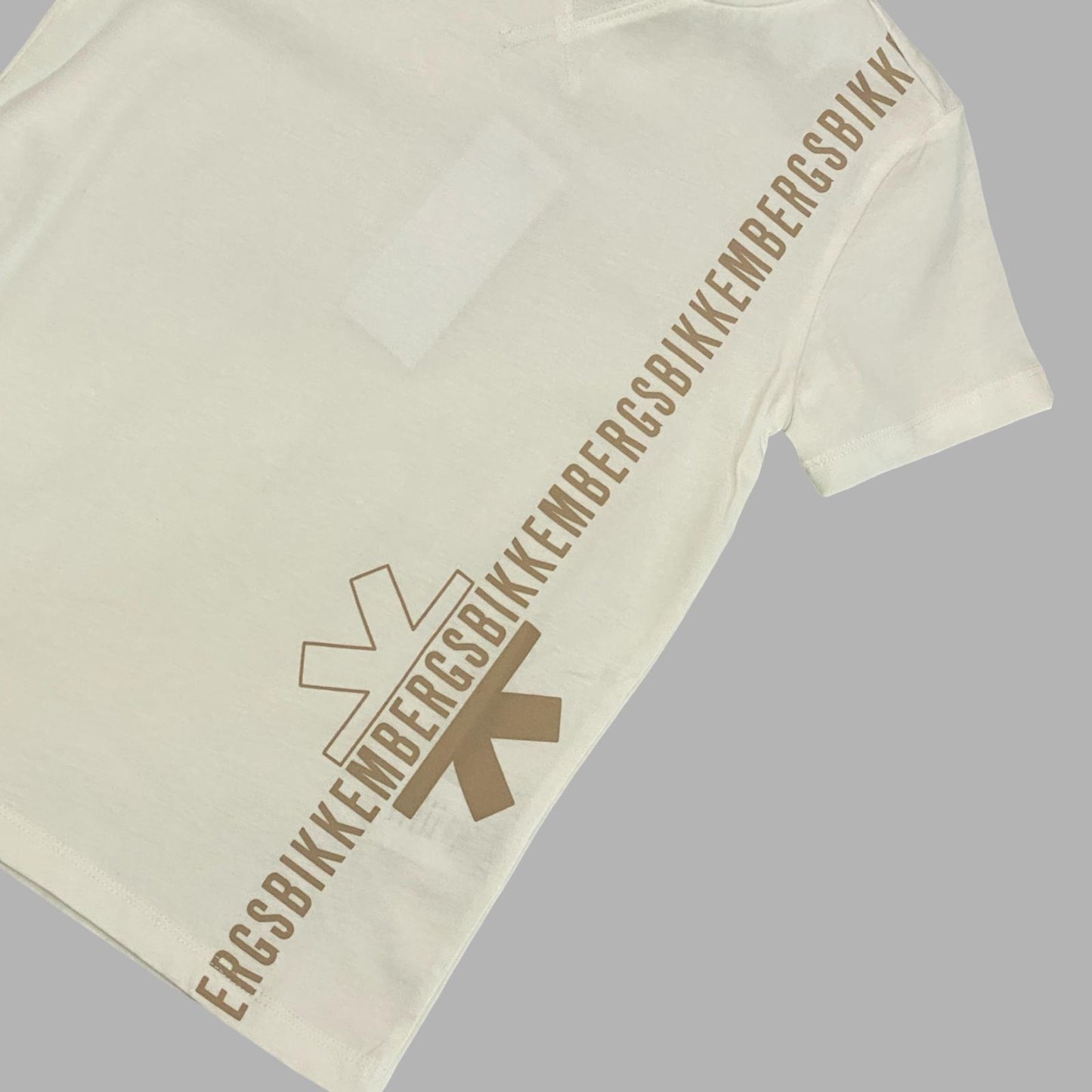 T-Shirt Bikkembergs Bianca con Logo Beige Verticale