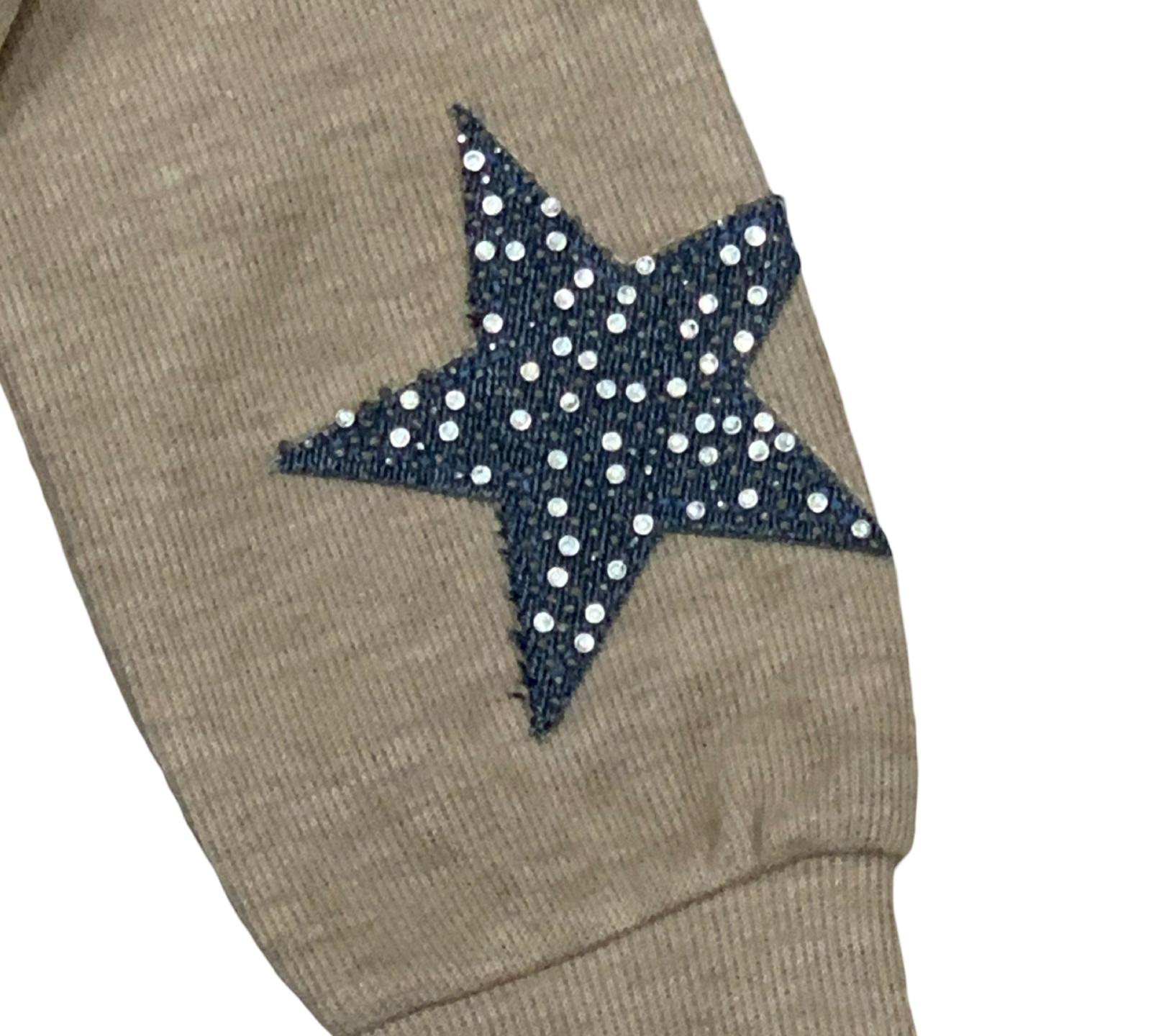 Felpa bambina stelle jeans con applicazioni in denimm e stelle in rilievo per un look alla moda