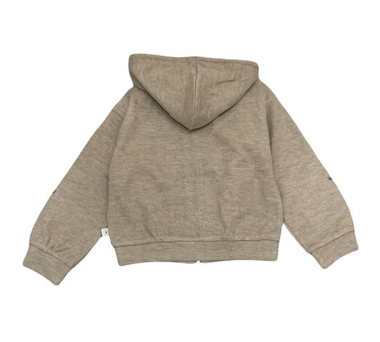 Felpa bambina stelle jeans in colore beige con cappuccio e maniche lunghe, ideale per outfit casual