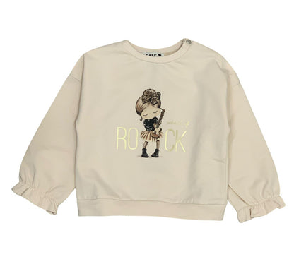 Felpa beige bambina School of Rock con stampa grafica e maniche a sbuffo