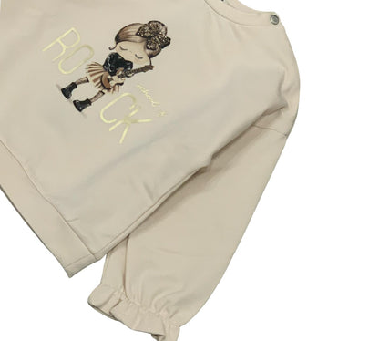 Felpa beige bambina School of Rock con design carino e maniche a sbuffo