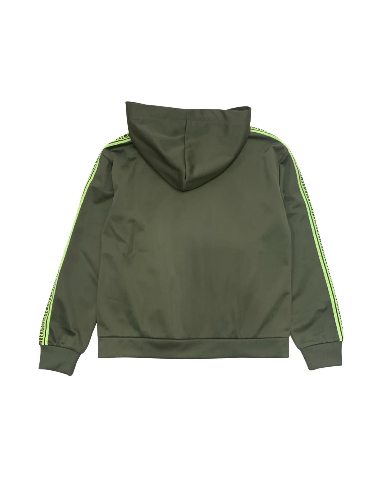 Felpa Bikkembergs ragazzo con cappuccio color verde oliva e dettagli in neon sui lati