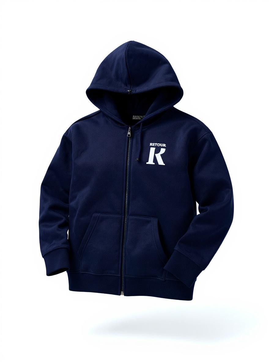 Felpa blu bambino con cappuccio Retour con zip e logo sul petto per comfort quotidiano