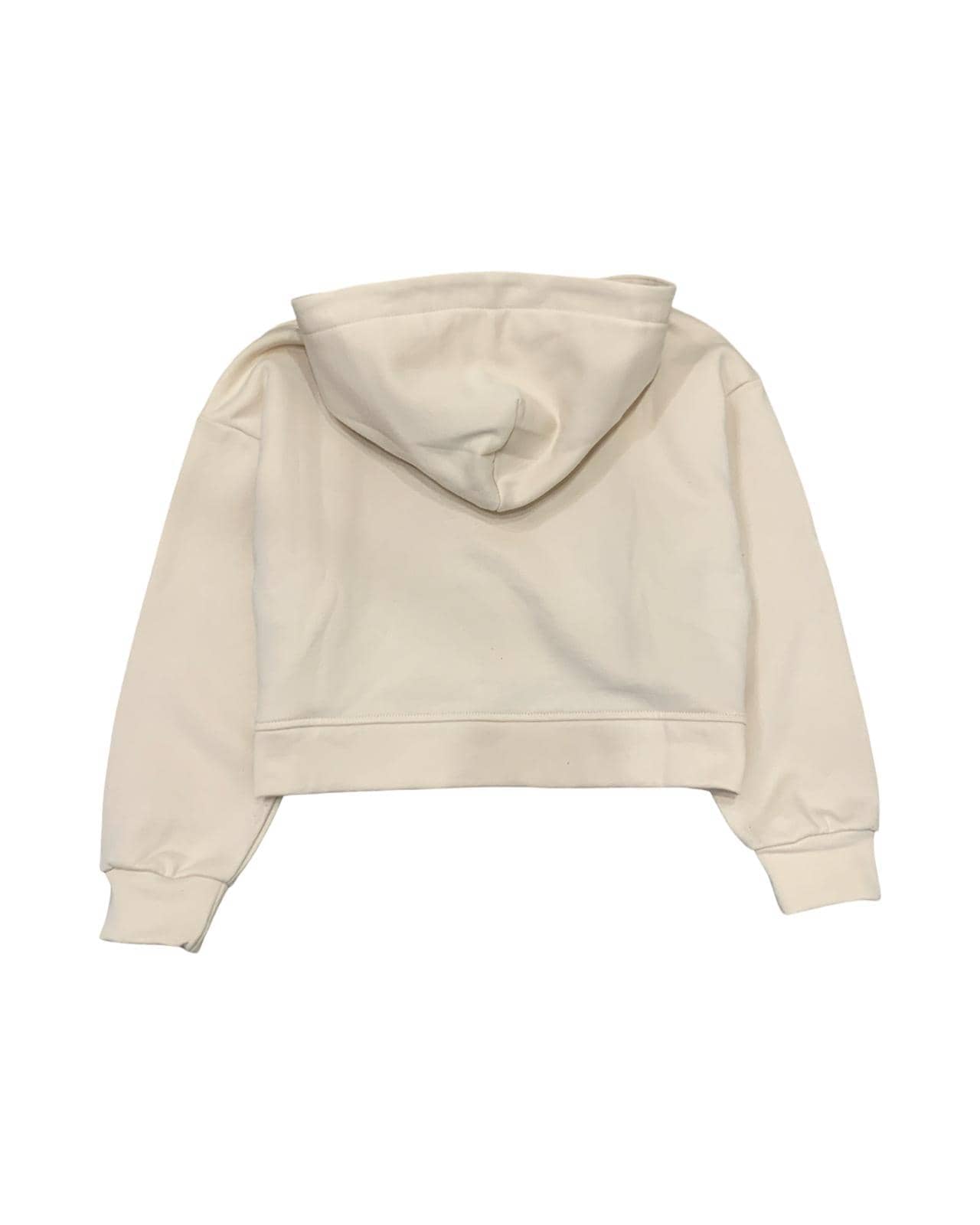 Felpa corta ragazza con cappuccio in colore neutro, perfetta per abbinamenti casual