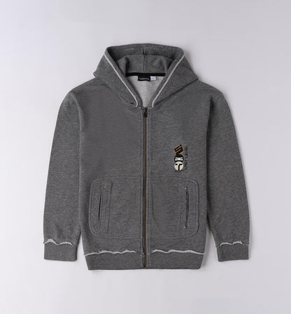 Felpa da ragazzo con cappuccio Sarabanda in grigio con zip e tasche frontali