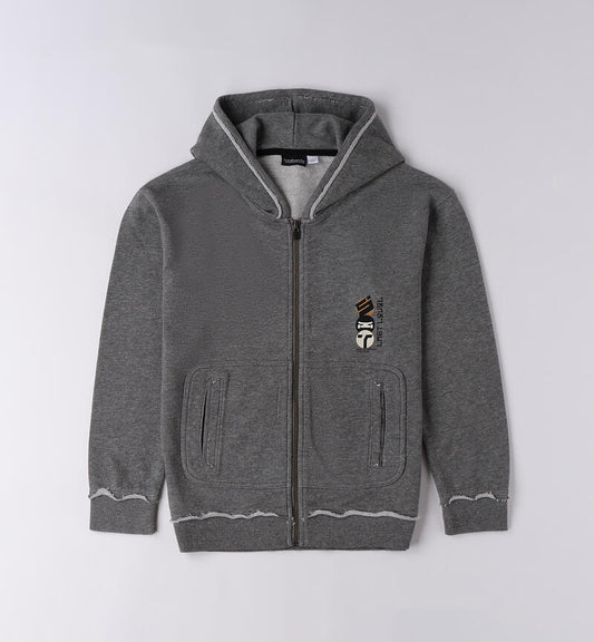 Felpa da ragazzo con cappuccio Sarabanda in grigio con zip e tasche frontali