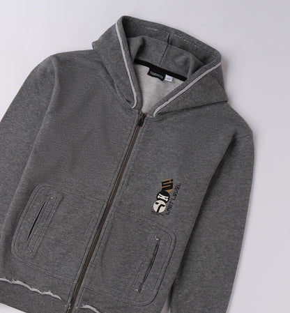 Felpa da ragazzo con cappuccio Sarabanda in grigio con zip e tasche frontali