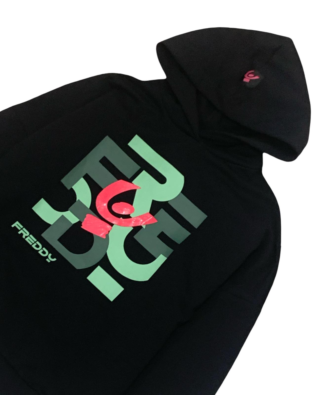 Felpa Freddy nera ragazza con logo colorato e cappuccio per look sportivo e casual