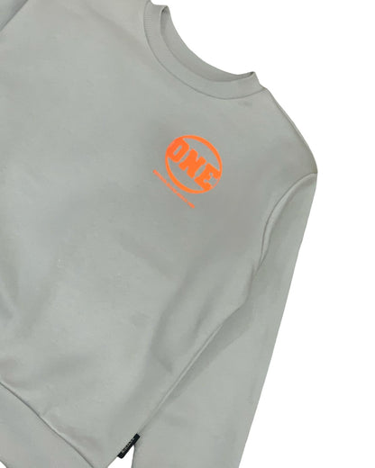 Felpa girocollo ragazzo 16 anni in grigio chiaro con logo arancione sul petto