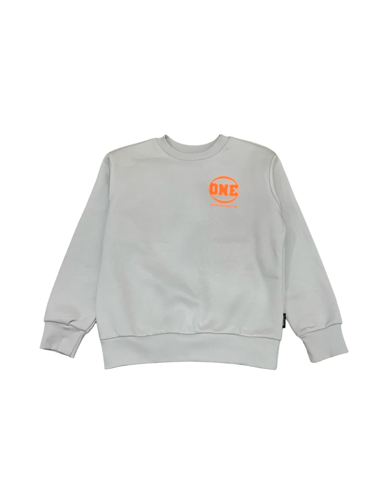 Felpa girocollo ragazzo 16 anni in grigio con logo arancione sul petto