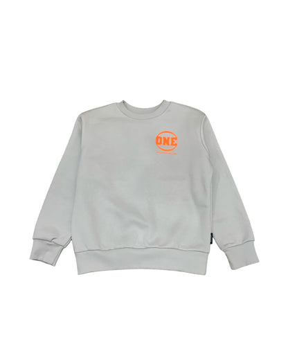 Felpa girocollo ragazzo 16 anni in grigio con logo arancione sul petto