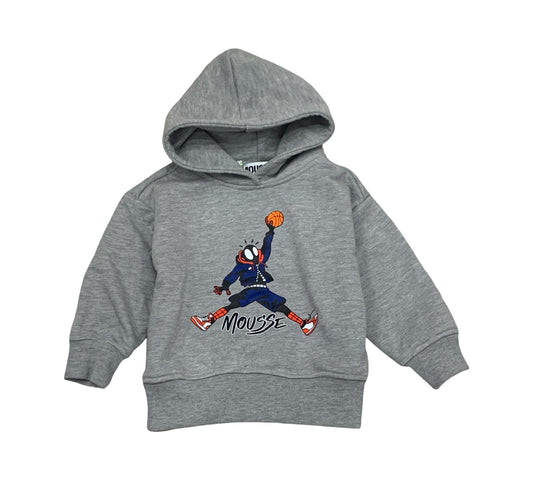 Felpa Grigia Bambino con Cappuccio e Stampa Spider-Air, comoda e alla moda per i piccoli appassionati di basket
