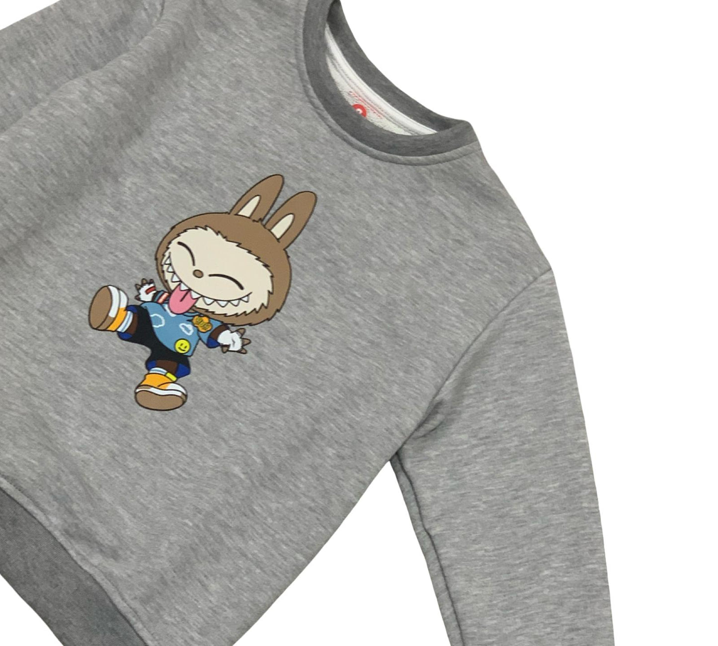 Felpa grigia bambino con stampa coniglio divertente e colorata per look casual