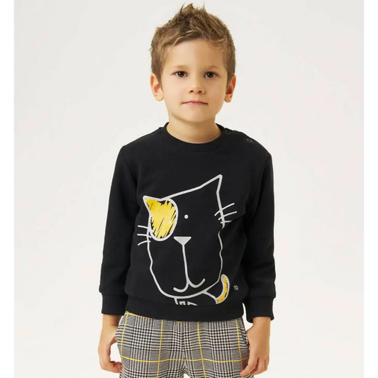 Felpa nera con gatto per bambino Da 12mesi a 8anni Sarabanda 0A035 0658 - OOPS by BabyBimbo 0-16