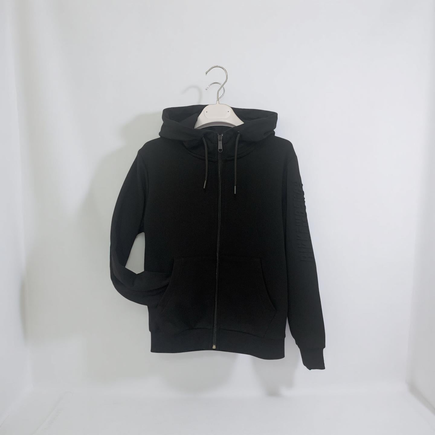 Felpa nera ragazzo con cappuccio Bikkembergs con zip e tasche frontali