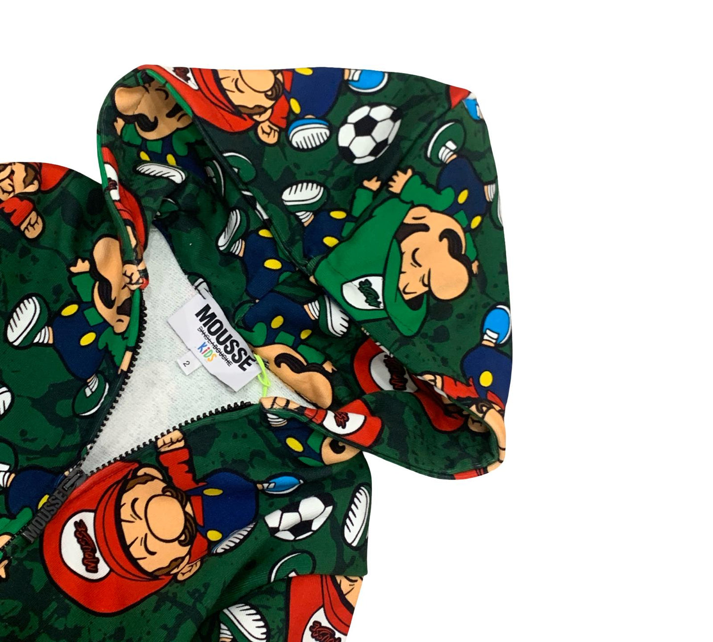 Felpa verde bambino con stampa divertente di personaggi e palloni da calcio Mousse
