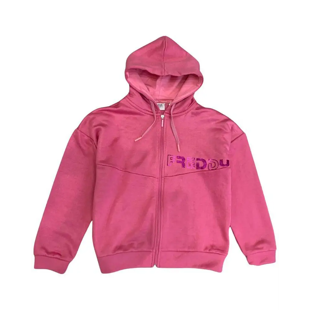 felpa sportiva ragazza FREDDY rosa con zip frontale cappuccio con coulisse logo sul petto e polsini elasticizzati