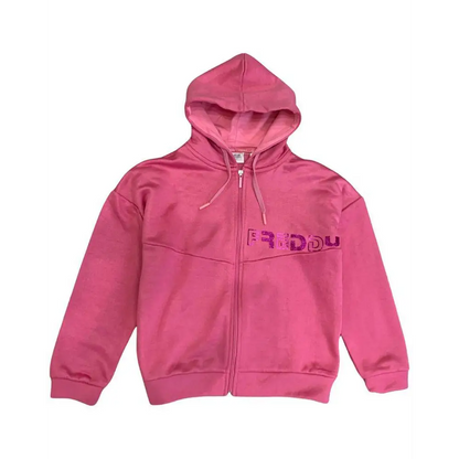 felpa sportiva ragazza FREDDY rosa con zip frontale cappuccio con coulisse logo sul petto e polsini elasticizzati