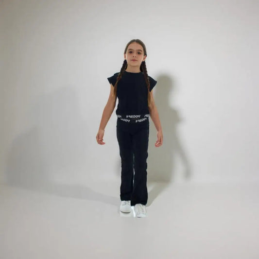 Leggings neri a zampa bambina Freddy con vita elasticizzata e comoda per attività quotidiane