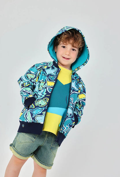 Felpa Bambino Leggero con Animali Marini Blu – Cappuccio Rimovibile-BOBOLI - OOPS by BabyBimbo 0-16
