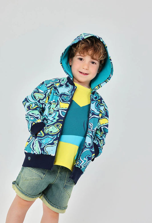 Felpa Bambino Leggero con Animali Marini Blu – Cappuccio Rimovibile-BOBOLI - OOPS by BabyBimbo 0-16