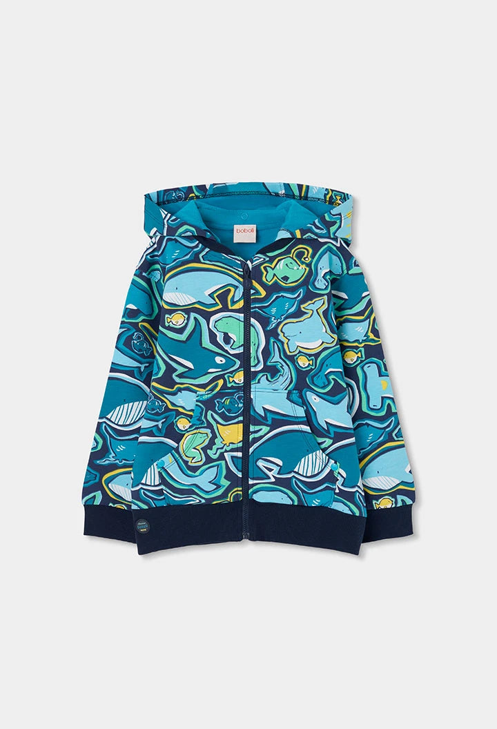 Felpa Bambino Leggero con Animali Marini Blu – Cappuccio Rimovibile-BOBOLI - OOPS by BabyBimbo 0-16