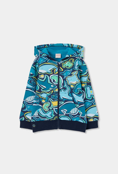 Felpa Bambino Leggero con Animali Marini Blu – Cappuccio Rimovibile-BOBOLI - OOPS by BabyBimbo 0-16