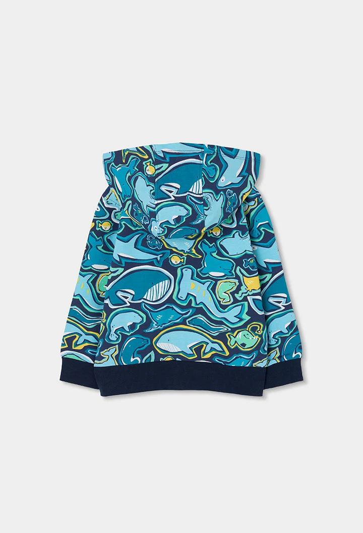 Felpa Bambino Leggero con Animali Marini Blu – Cappuccio Rimovibile-BOBOLI - OOPS by BabyBimbo 0-16