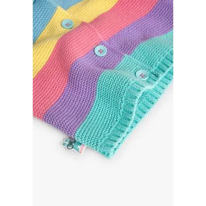 Dettaglio di una felpa Boboli come giacca con cappuccio unisex colorata a righe pastello con bottoni